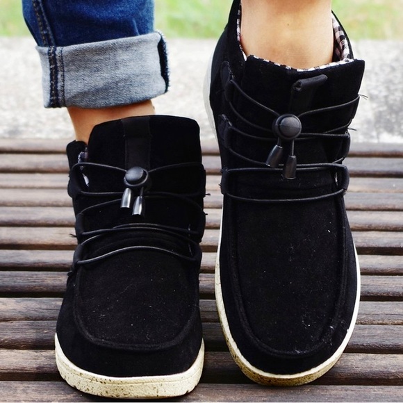 Black Laced Front Ankle Boots- Women’s - Picture 2 of 6